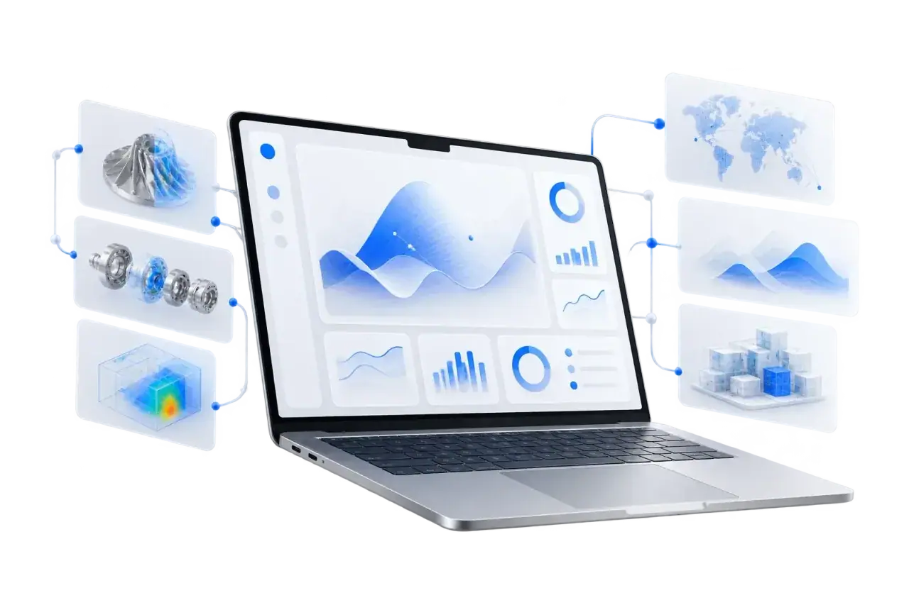 Concept illustration of a silver laptop with a modular software interface